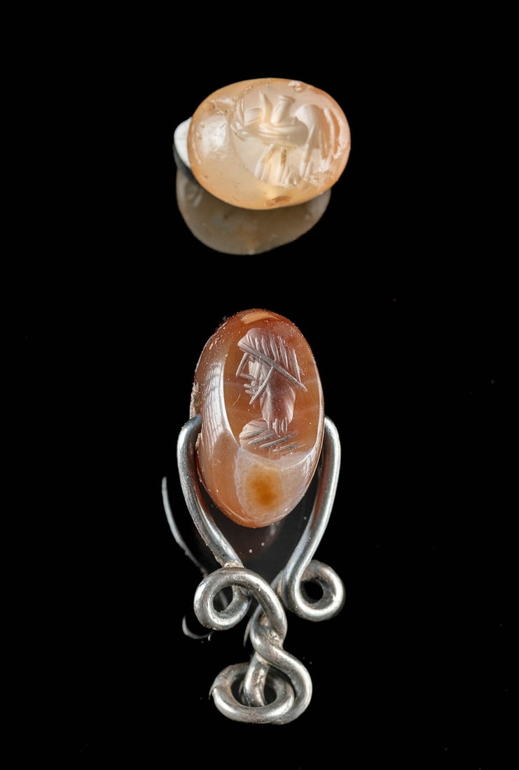 Ancient Persian Sassanian Stone Stamp Seal Beads, 2 pcs (1 of 4)