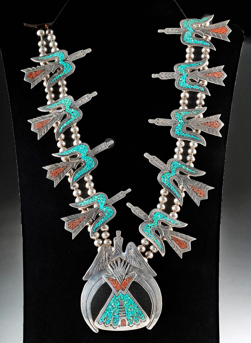 Navajo Silver & Turquoise Peyote Thunderbird Necklace (1 of 3)