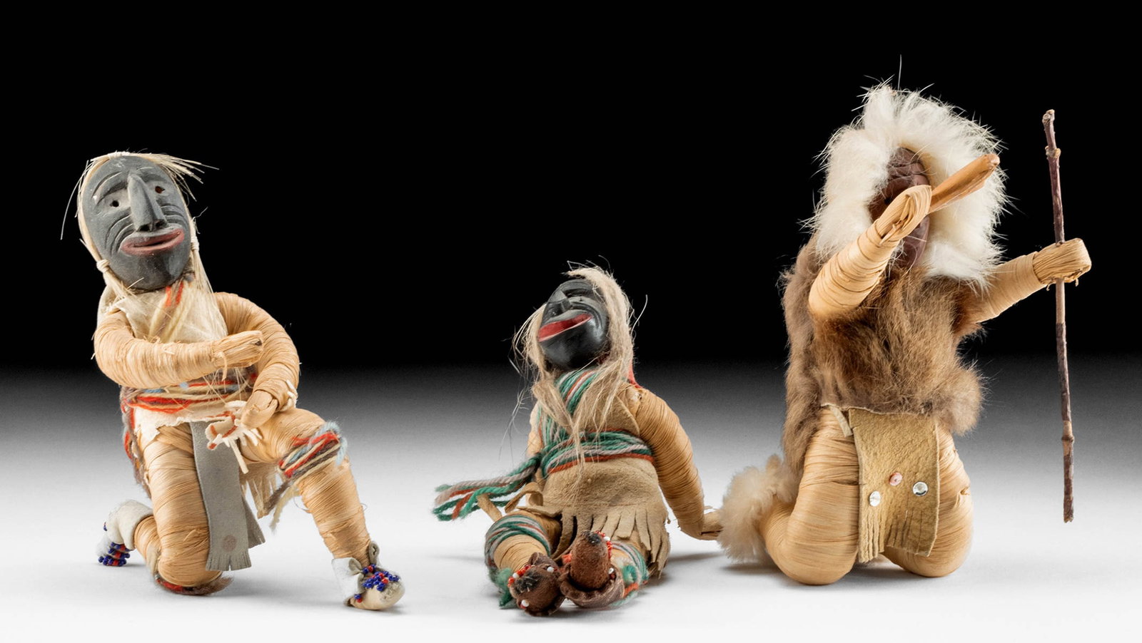Iroquois Cornhusk Dolls w/ False Face Society Masks (1 of 3)