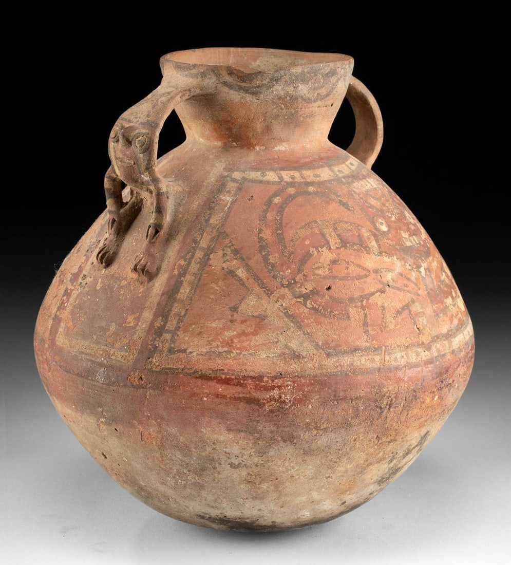 Chancay Pottery Jar w/ Figural Handle & Feline Motifs (1 of 4)