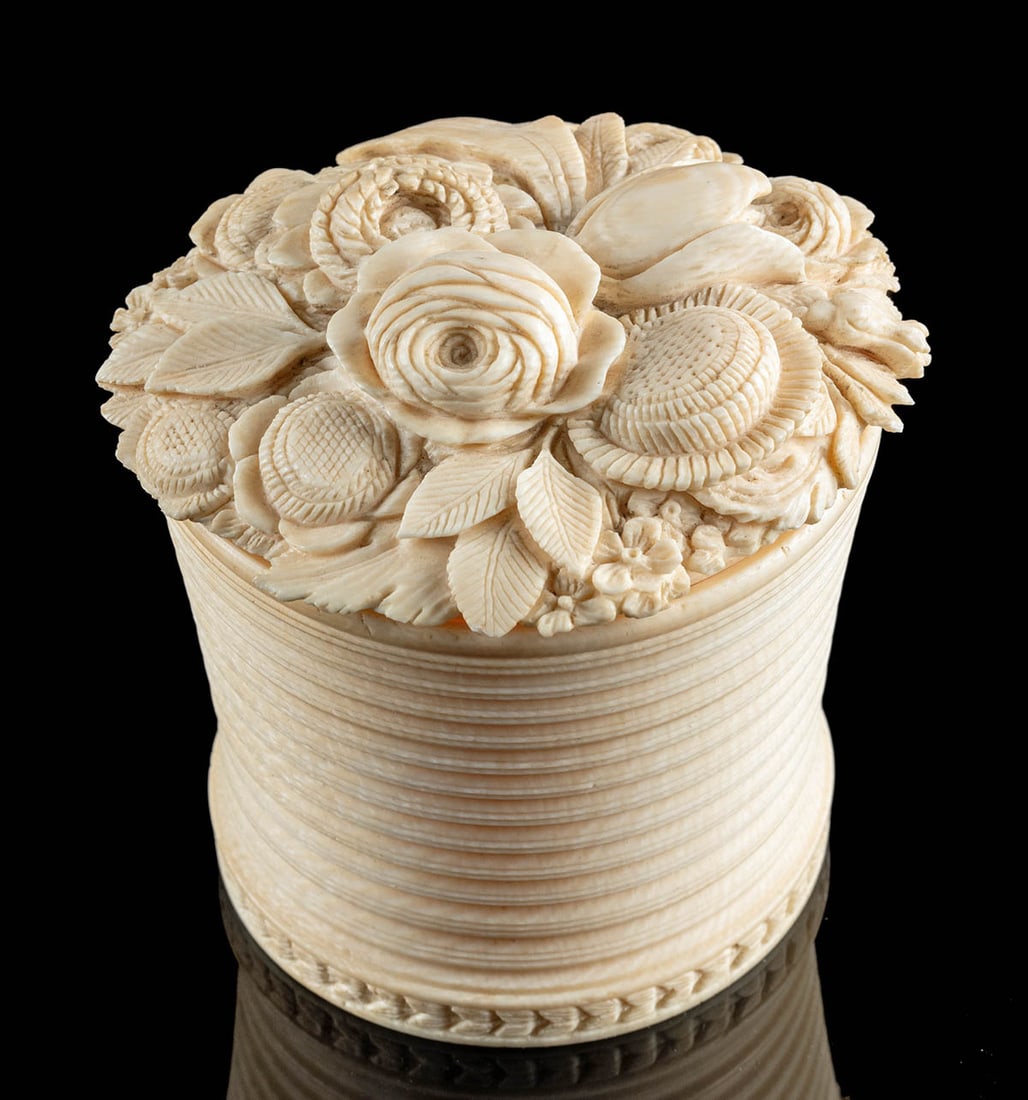 19th C. French Dieppe Carved Ivory Lidded Floral Jar (1 of 4)