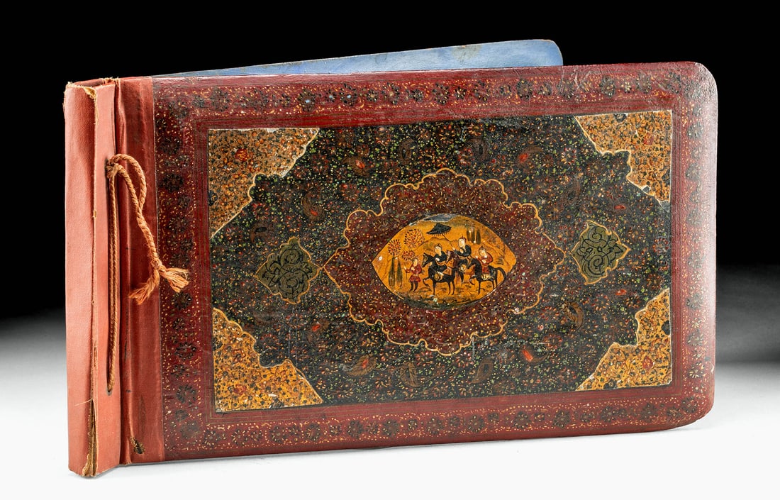 Persian Hand-Painted Photo Album w/ Wood Covers: **Originally Listed At $600** Central Asia, Iran, Persia / Islamic culture, Qajar to Pahlavi era, ca. 1920s to 1930s CE. A lovely and unused wooden and paper photo album, the lacquered wood covered ha
