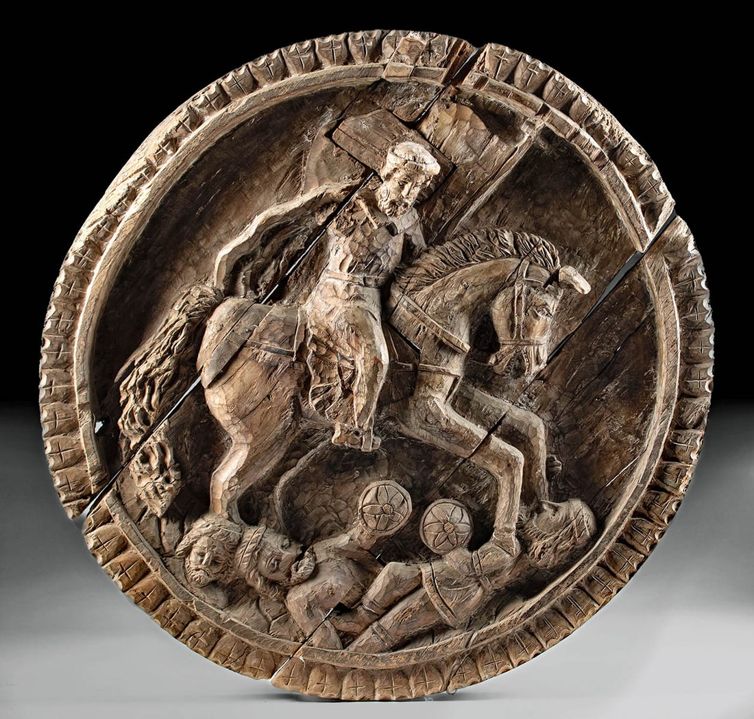 Huge 19th C. Spanish Colonial Wood Roundel, St. James (1 of 5)