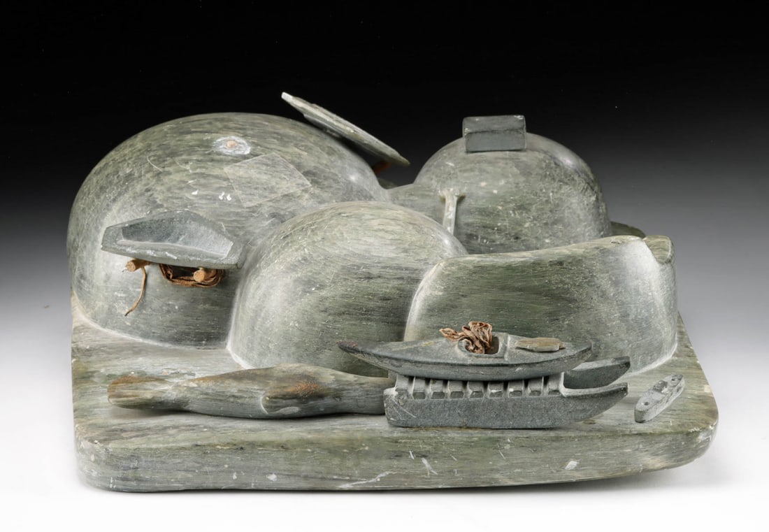 Alaska / Canadian Inuit Soapstone Sculpture Igloo Scene (1 of 6)