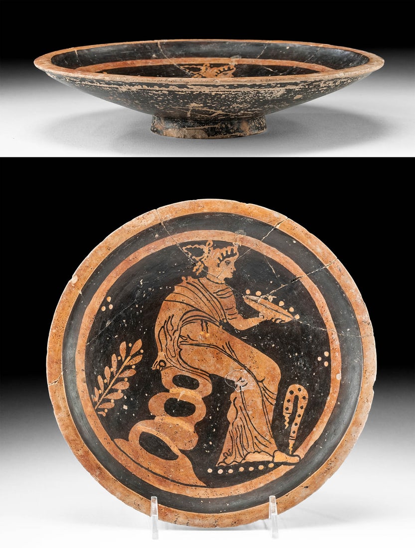 Apulian Red-Figure Footed Plate - Seated Maenad (1 of 5)