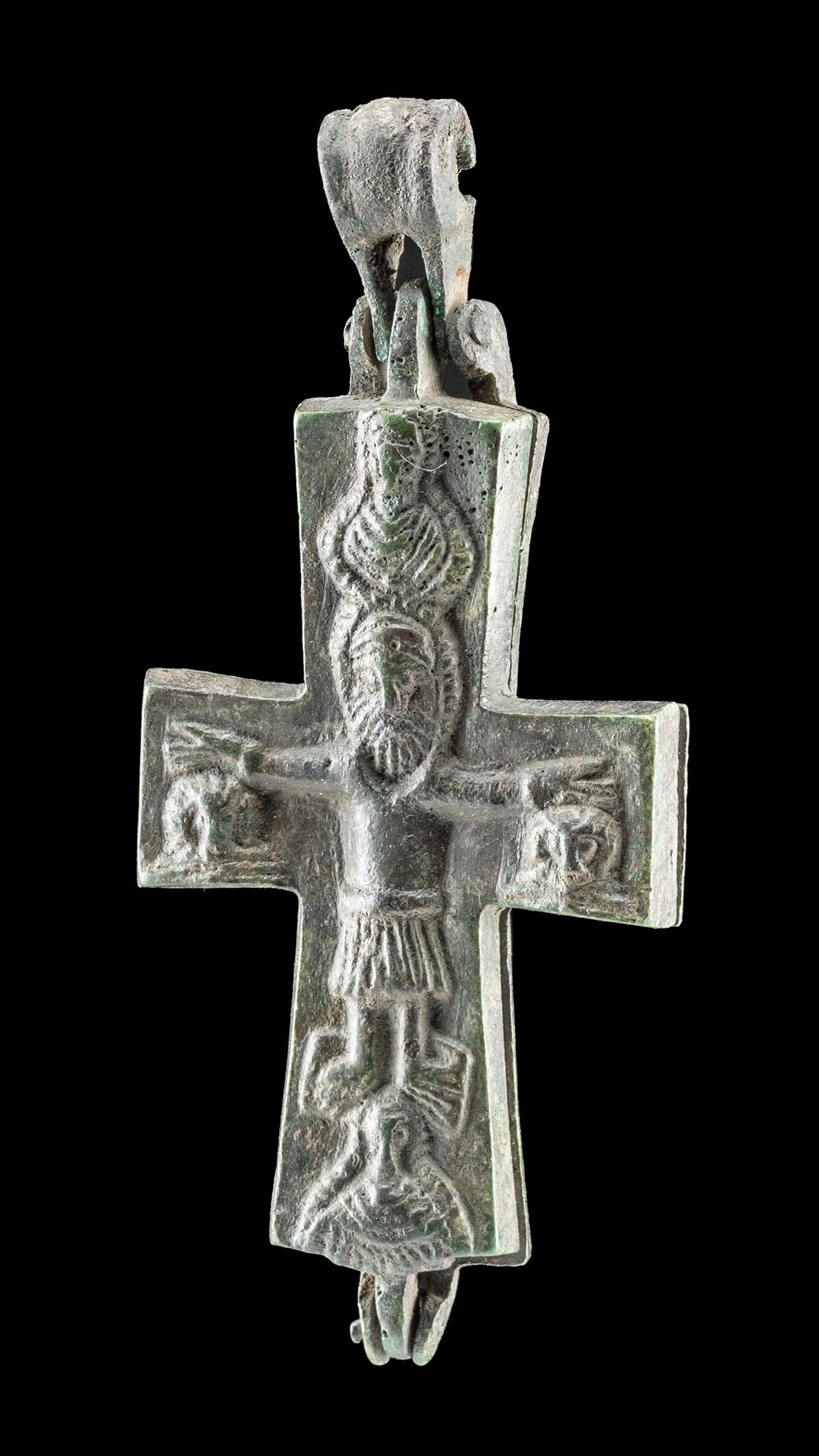 Byzantine Copper Cross Reliquary w/ Jesus & Mary (1 of 3)