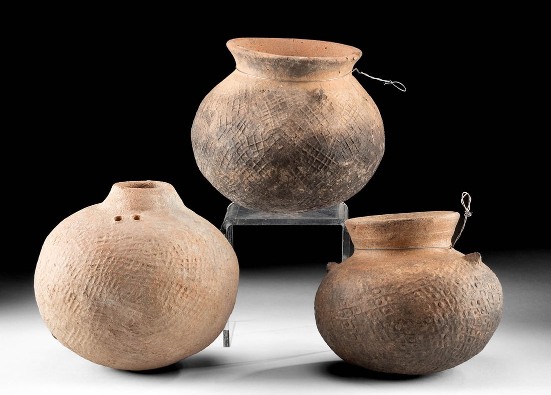 Three Chavin Pottery Jars w/ Impressed Designs (1 of 3)