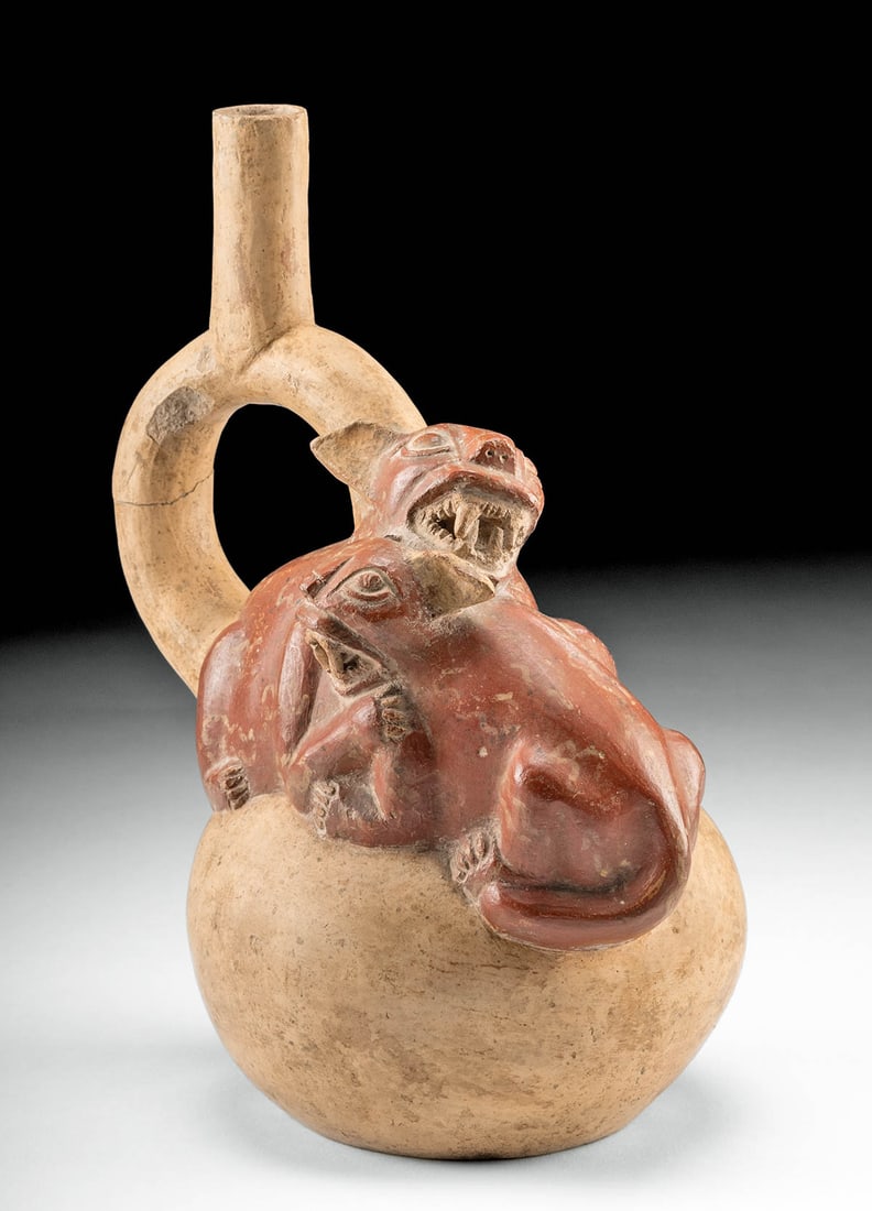 Moche Stirrup Vessel Fighting Jaguars, ex-Sotheby's (1 of 5)