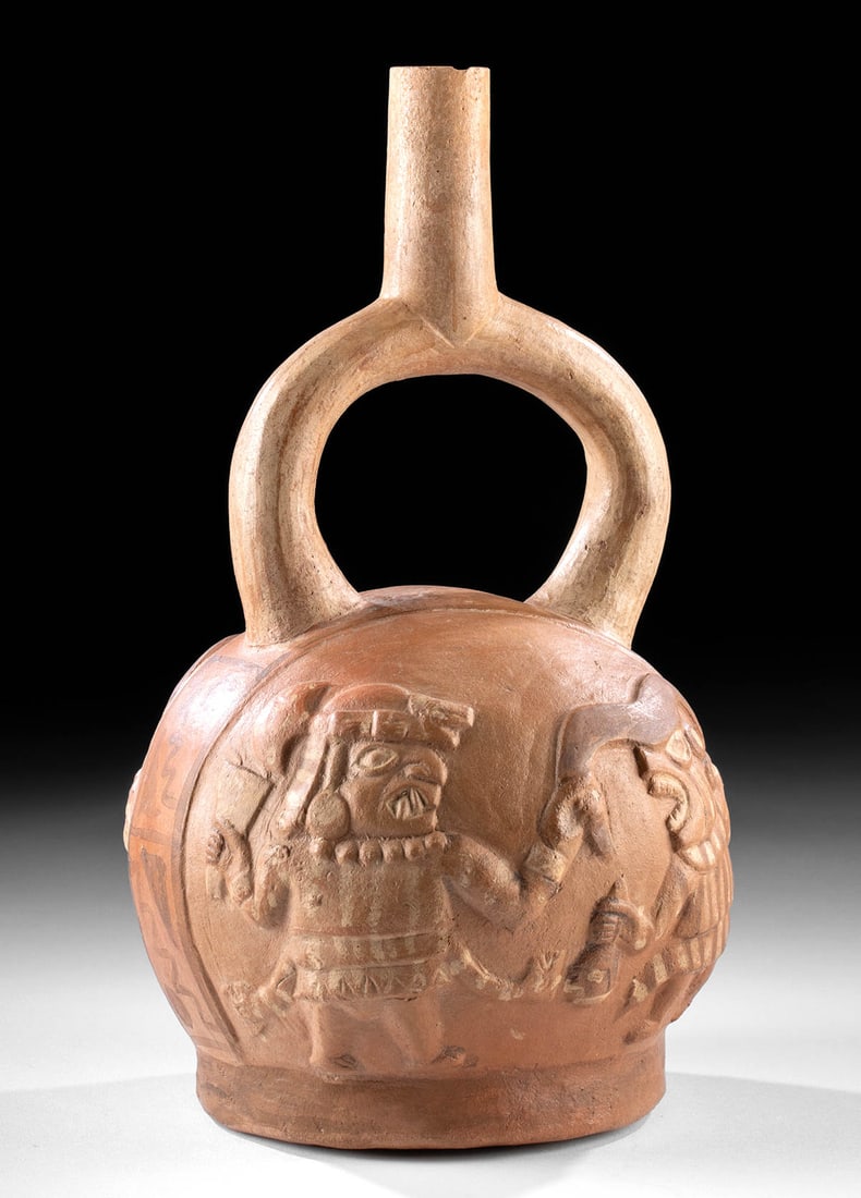 Moche Polychrome Pottery Stirrup Vessel w/ Battle Scene (1 of 6)