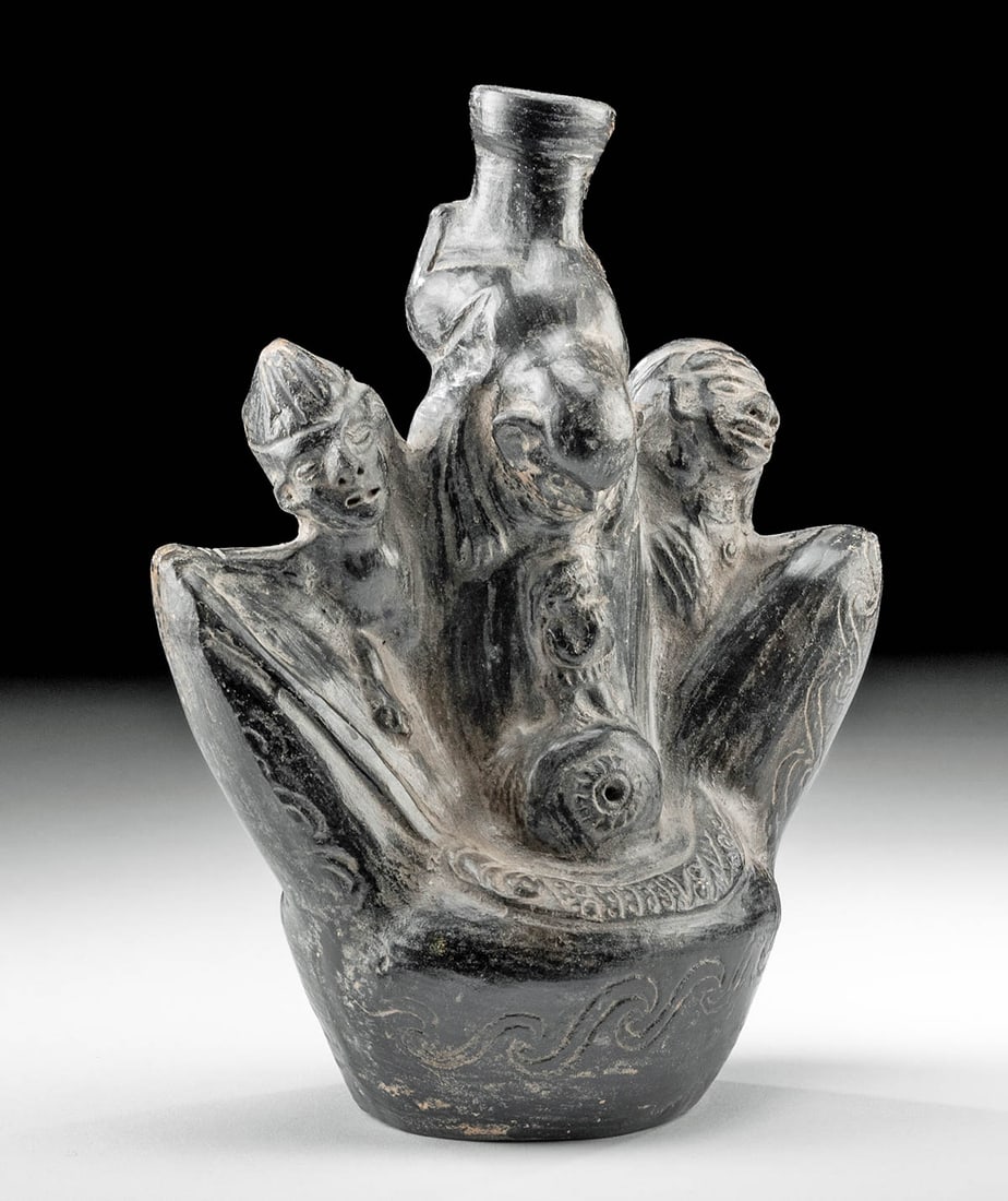 Inca Colonial Blackware Vessel w/ Monkey (1 of 5)