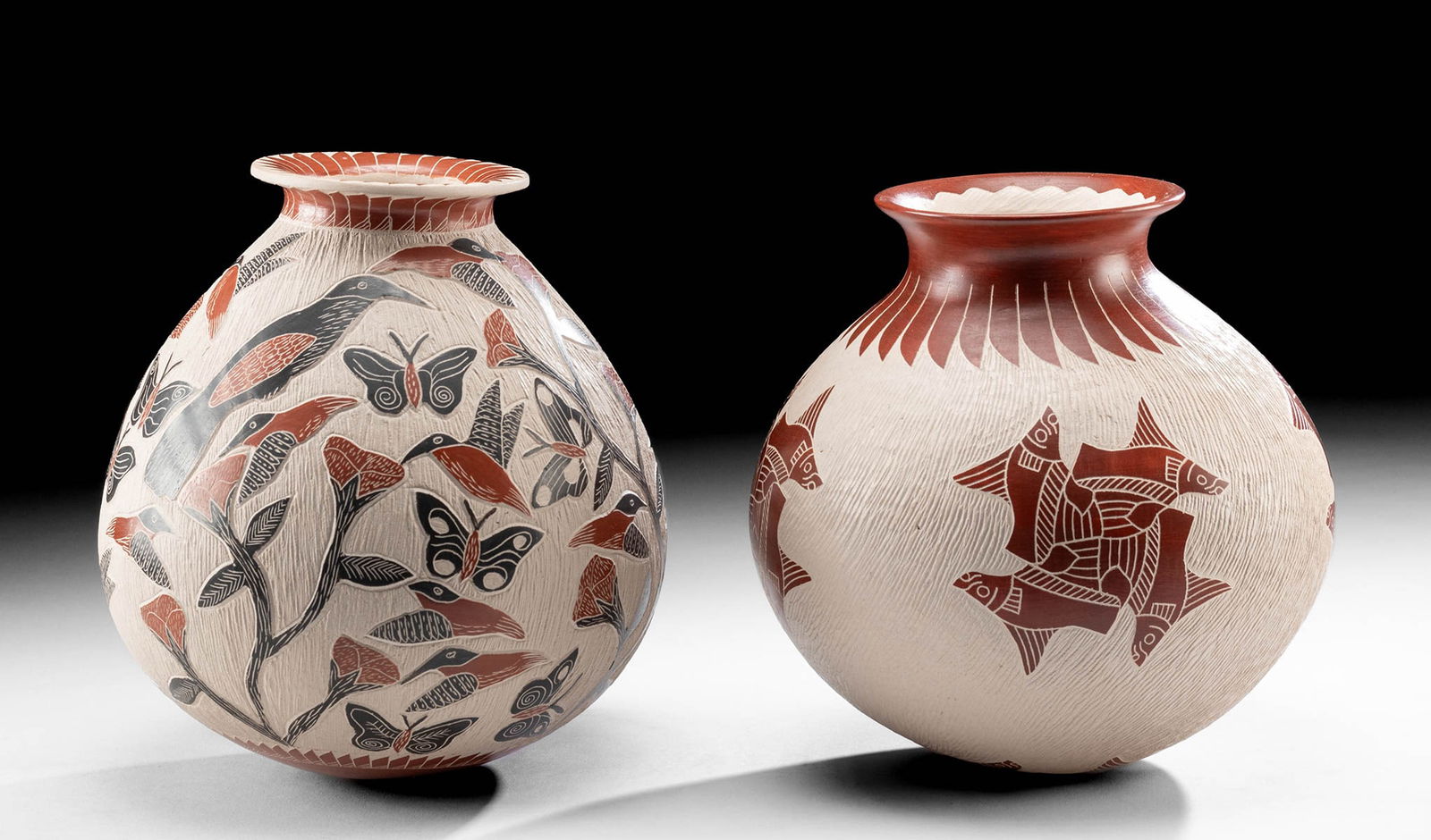 Mata Ortiz Sgraffito Ollas w/ Fish & Birds (1 of 6)