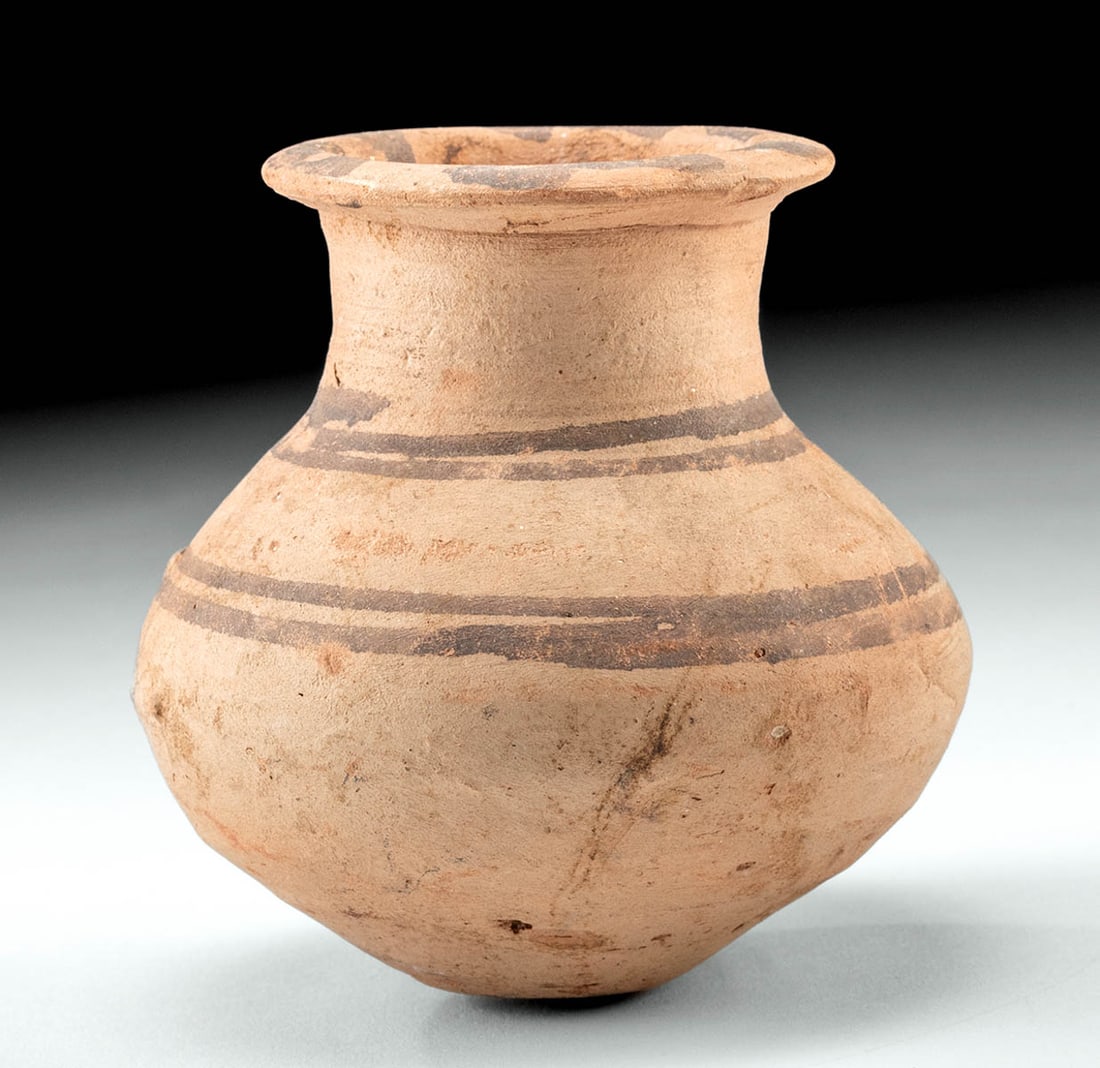 Exhibited Egyptian Pottery Jar w/ Banded Lines, ex MIA (1 of 4)