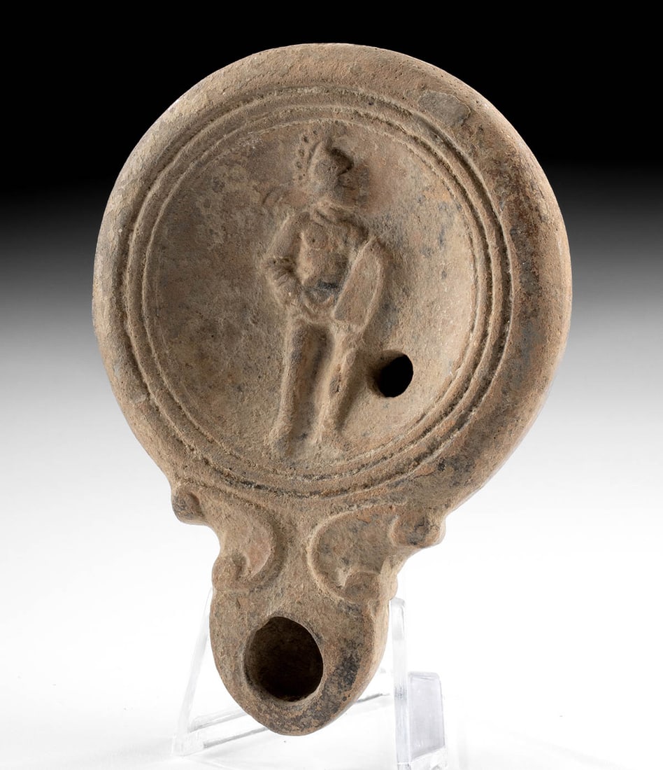 Signed Roman Oil Lamp w/ Murmillo Gladiator (1 of 4)