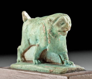 Egyptian Faience Amulet, Lion Maahes, ex-Drexel 1895!: Ancient Egypt, Third Intermediate Period, 21st to 25th Dynasty, ca. 1070 to 664 BCE. A very rare amulet of the Egyptian lion god Maahes. Maahes (also spelled in Greek: Mihos, Miysis, Mios, Maihes, or