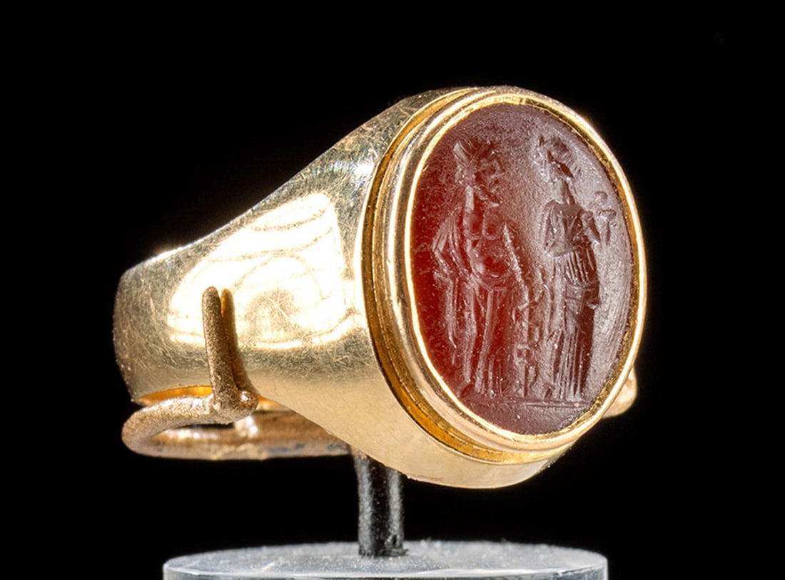 Gold Ring w/ Roman Intaglio - Asclepius + Hygeia (1 of 4)