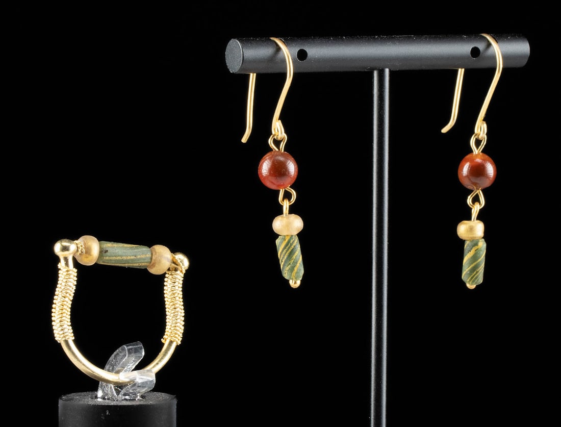 Romano-Egyptian Glass Bead Jewelry (Ring + Earrings) (1 of 3)