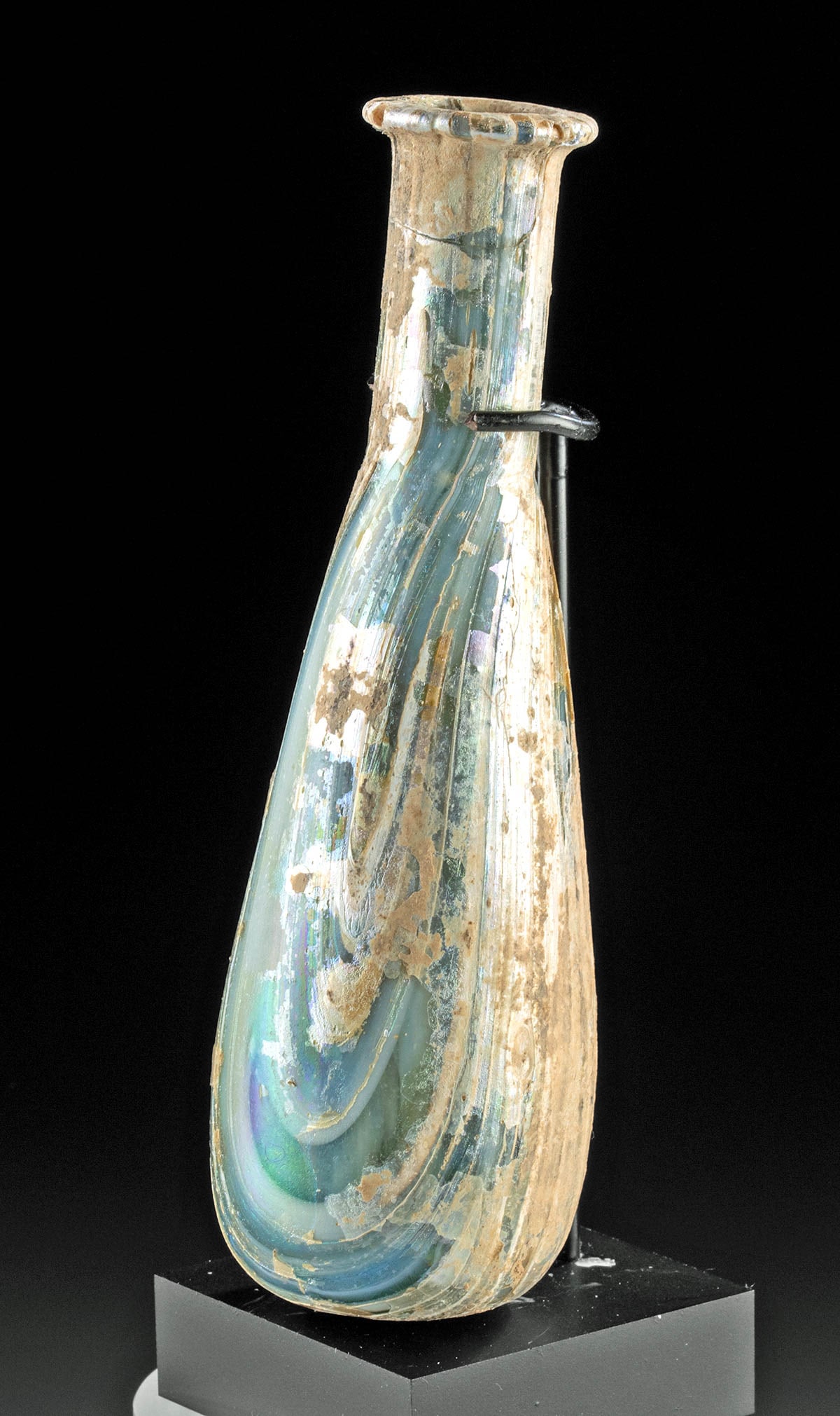 Beautiful Roman Marbled Glass Flask, Iridescence (1 of 4)