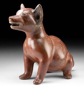 Colima Redware Pottery Seated Dog Vessel