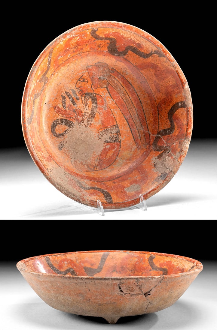Maya Polychrome Footed Bowl Seated Scribe (1 of 4)
