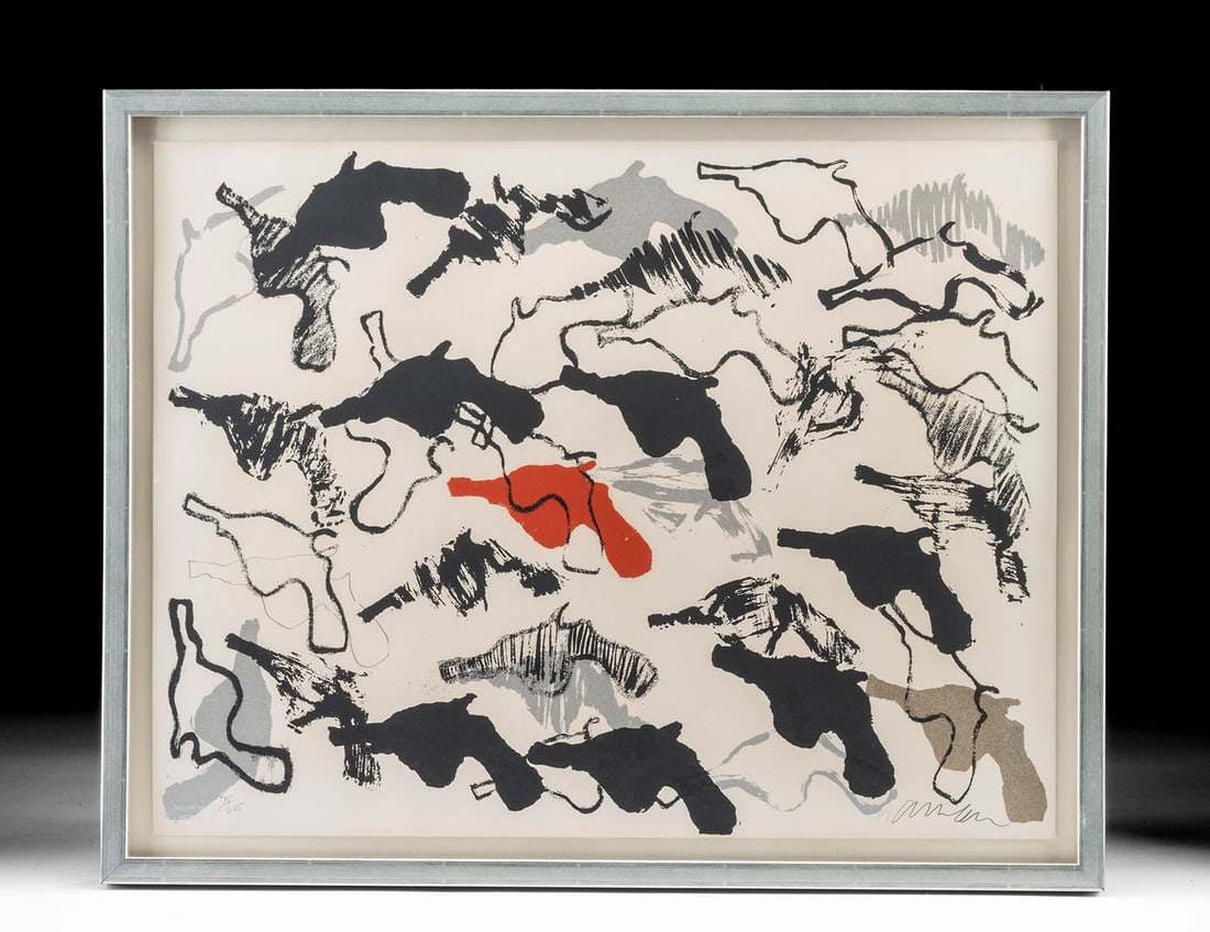 Arman Hand-Stenciled Screenprint "Boom Boom" (1965): Pierre Fernandez Arman (French, 1928-2005). "Boom Boom" screenprint in colors with additions in pencil. Edition 78 of 225. Printed by Chiron Press in 1965 and published in the New York City Internatio