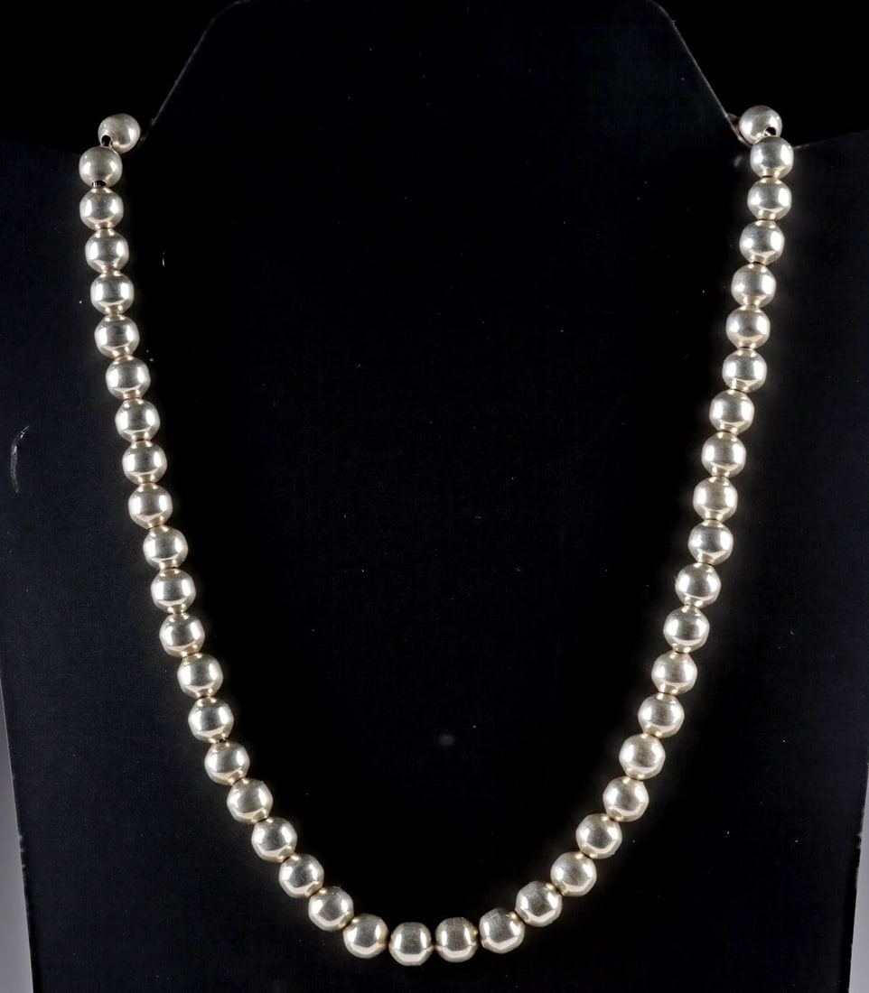 20th C. Mexican Sterling Silver Bead Necklace (1 of 1)