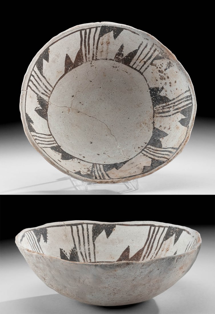 Prehistoric Anasazi Reserve Black-on-White Bowl: Native American, Southwestern United States, Four Corners region, Ancestral Pueblo (Anasazi), ca. 1000 to 1250 CE. A wonderful pottery bowl adorned with Reserve black-on-white decoration of a simple y