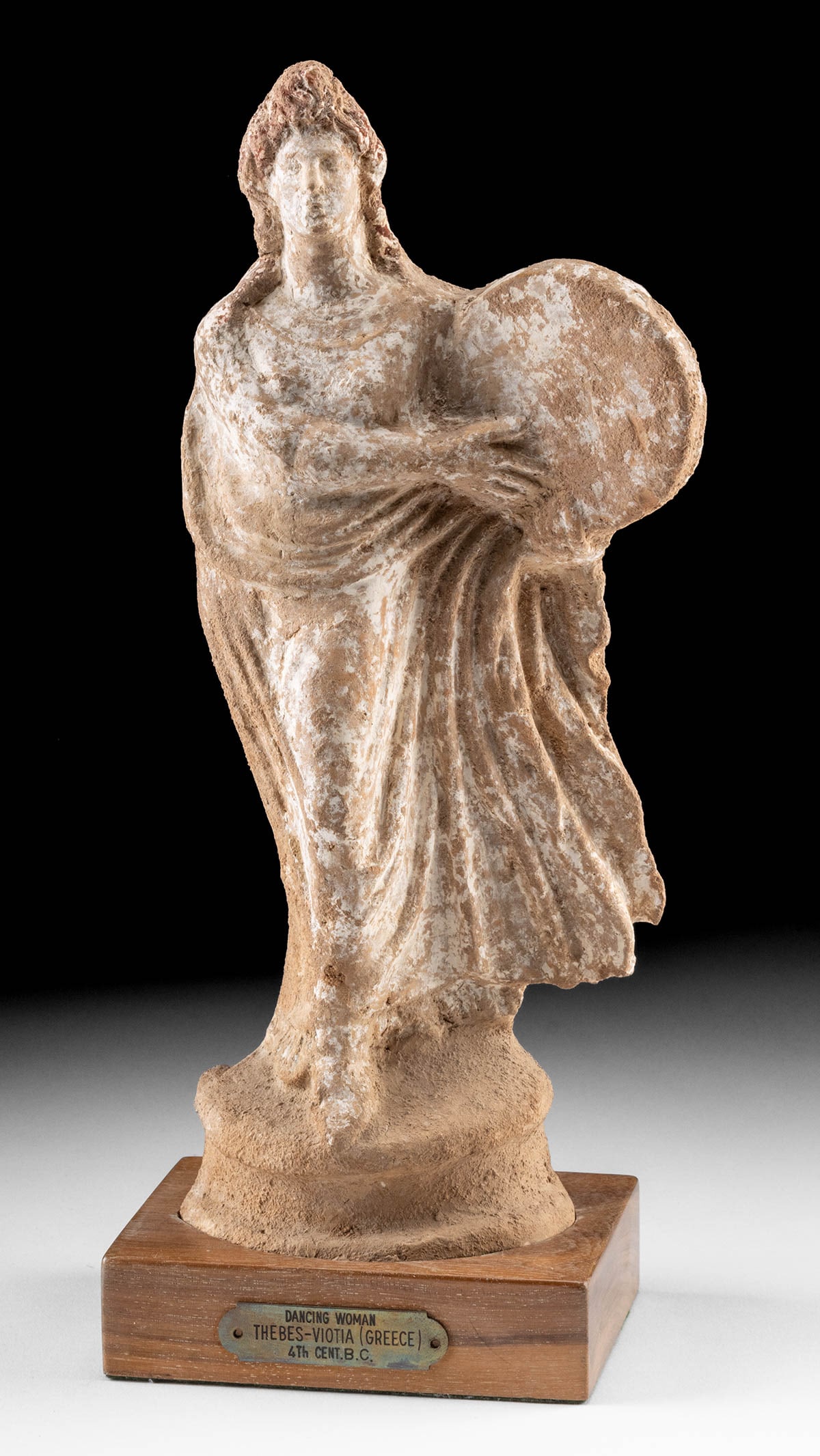 Greek Tanagra Pottery Female Figure w/ Tympanon (1 of 3)