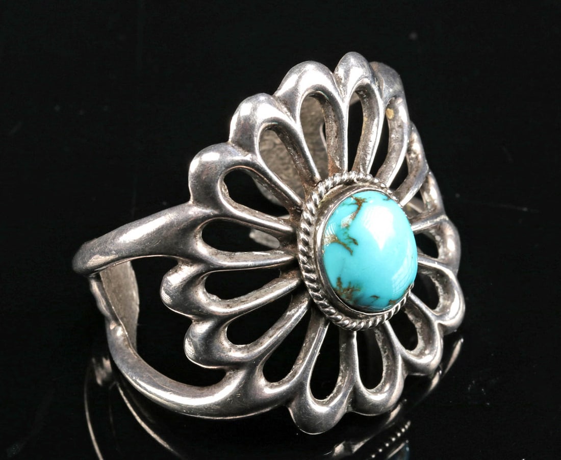 1960s Navajo Silver Cuff Bracelet w/ Turquoise (1 of 5)