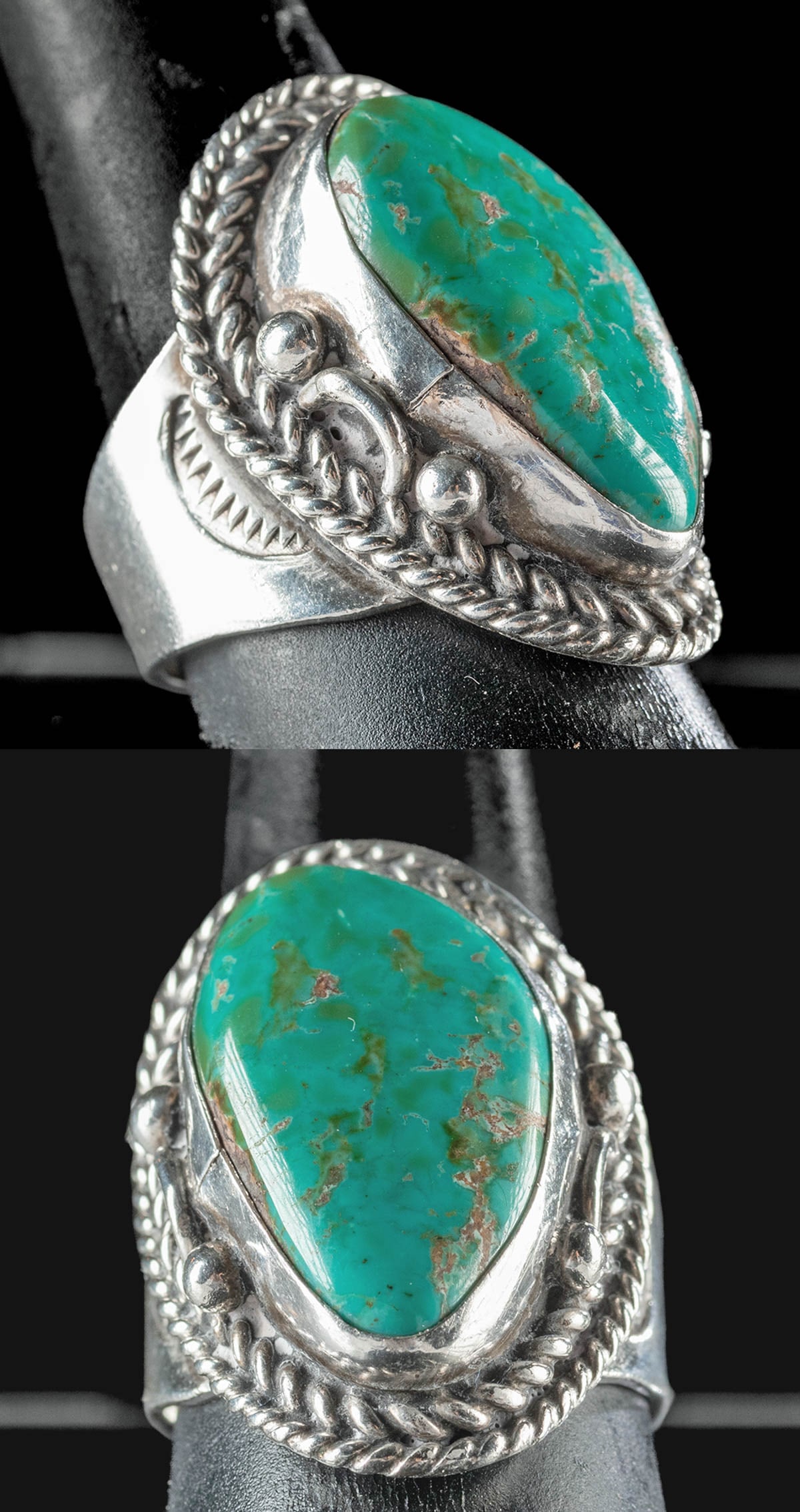 Navajo / Zui Silver Ring Turquoise Inlay (1 of 4)