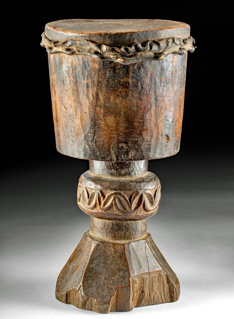 20th C. Indonesian Wood Drum w/ Animal Hide (1 of 6)