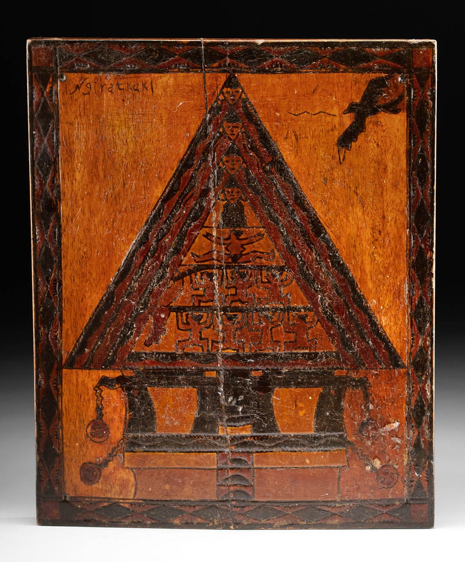 1950s Micronesia Palauan Wood Story Board of Bai House (1 of 4)