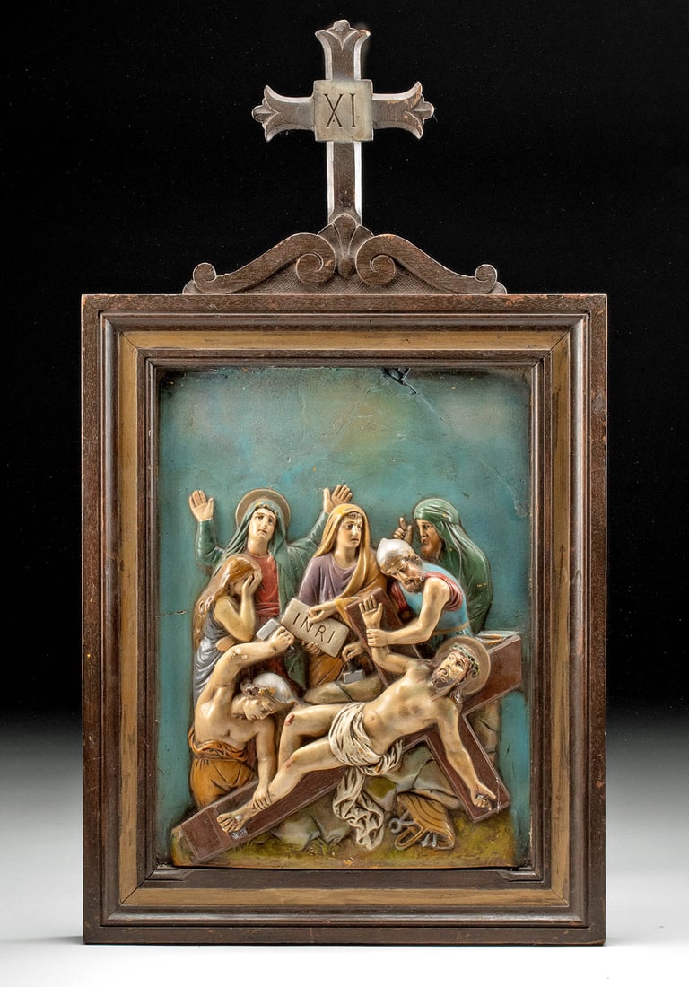 Expressive Painted Plaster Relief - Station of Cross XI (1 of 3)