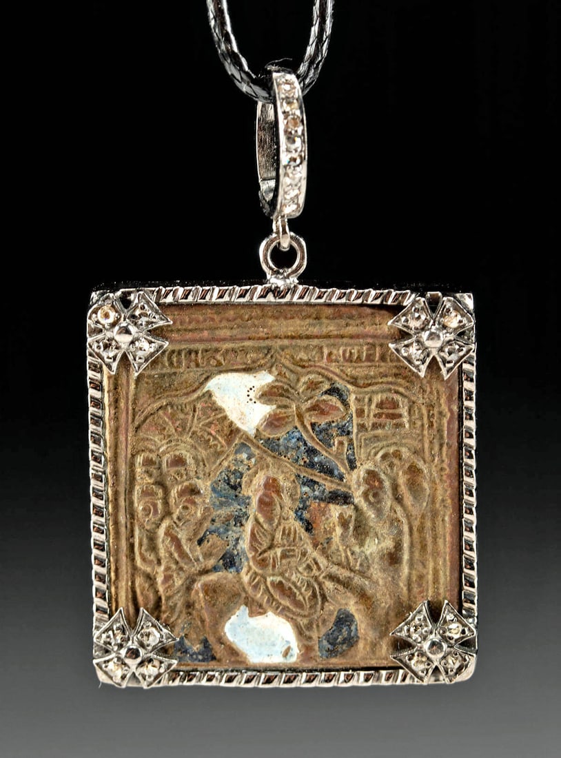 Silver Pendant w/ 18th C. Russian Brass Icon, Diamonds (1 of 3)