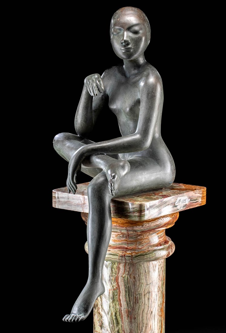 20th C. Seated Brass Sculpture of a Young Girl (1 of 4)