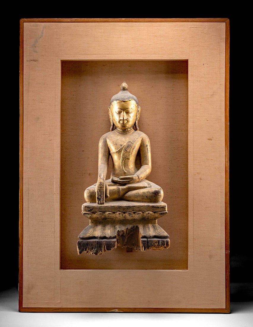 19th C. Burmese Gilded Buddha, Earth Witness Mudra (1 of 6)