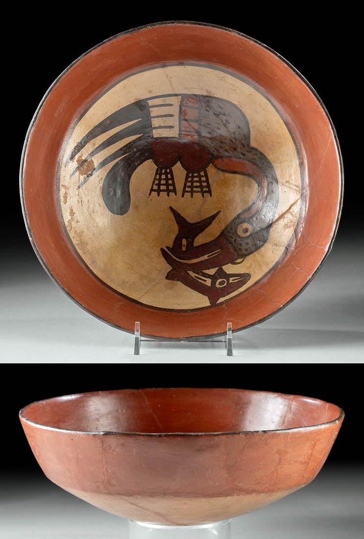 Nazca Polychrome Pottery Bowl - Bird Eating Fish (1 of 4)