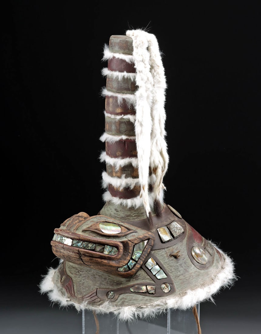 Northwest Coast Tlingit Frog Clan Ceremonial Hat: **This item is heavy/oversized and will require 3rd party shipping. Please inquire about shipping cost prior to bidding.** Native American, Pacific Northwest Coast, United States, Alaska, or Canada, T