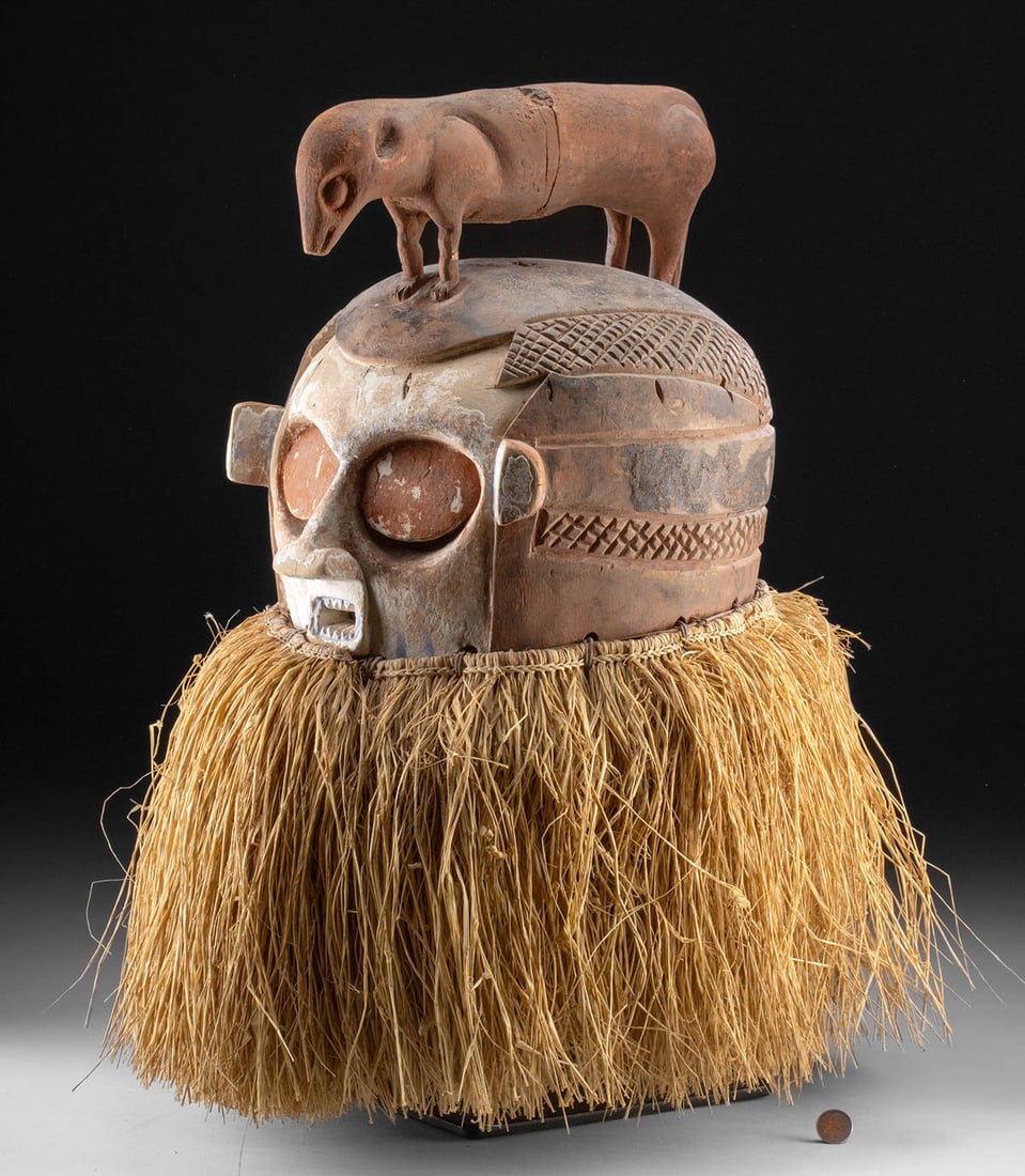 African Suku Wood Initiation Mask w/ Quadruped Atop (1 of 3)