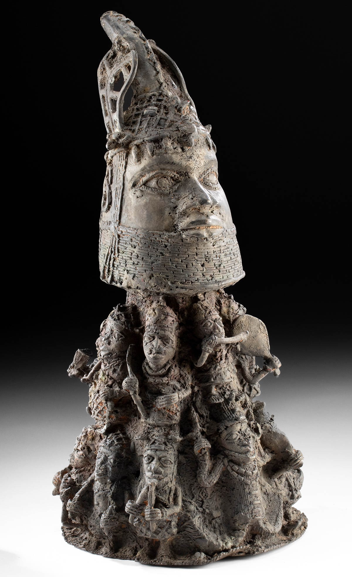 African Benin Brass Sculpture Ikegobo w/ Oba (1 of 3)