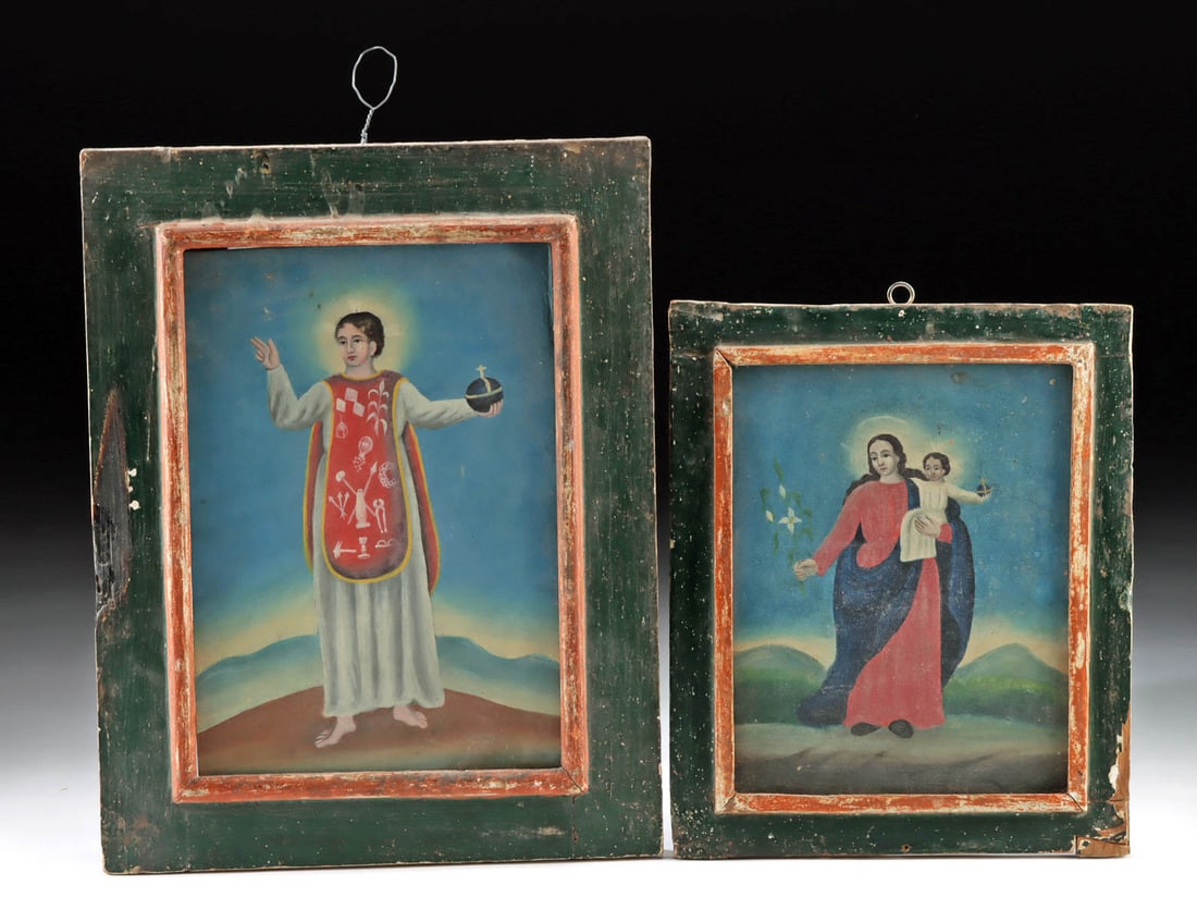 19th C. Mexican Tin Retablos - Christ + Virgin & Child (1 of 2)