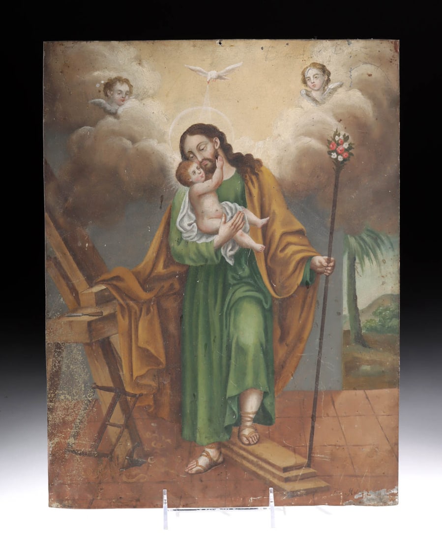 Mexican Tin Retablo - Saint Joseph & Baby Jesus (1 of 2)