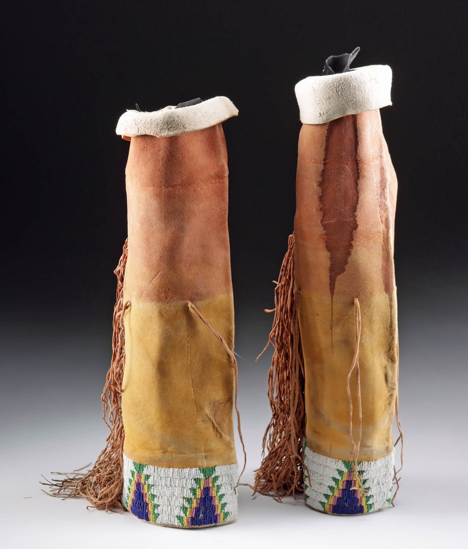 Early Native American Kiowa Beaded Leather Leggings (1 of 4)