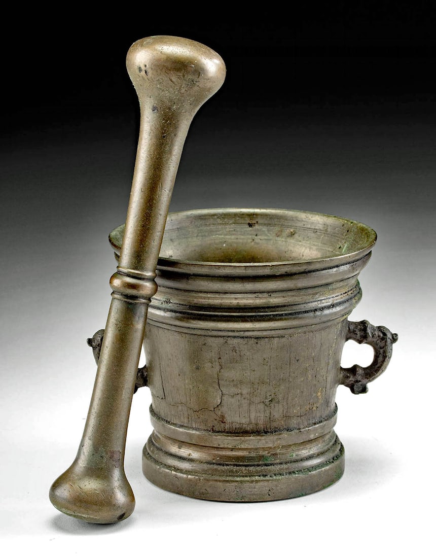 17th C. English / French Bronze Mortar & Pestle (1 of 5)
