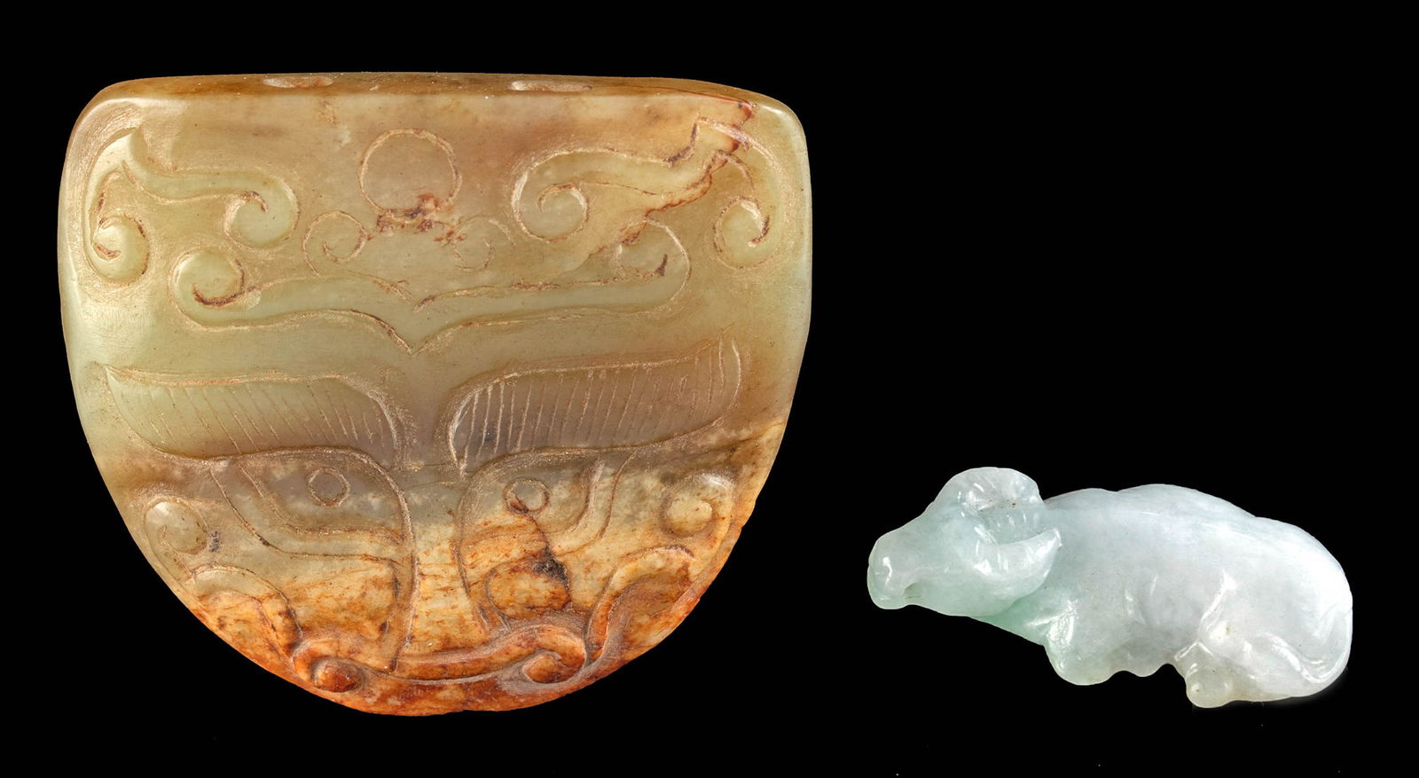 Chinese Jade Taotie Amulet + Moonstone Ox Charm (1 of 3)