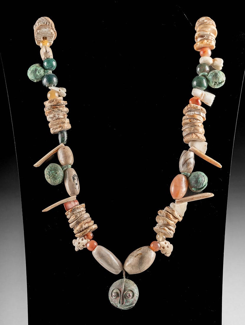 Necklace w/ Mixtec Shell & Stone Beads, Copper Bells (1 of 4)