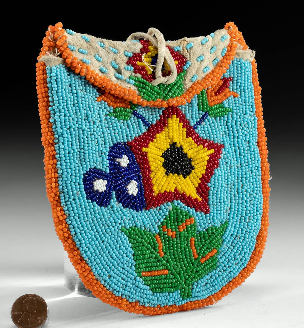 Native American Shoshone Beaded Leather Belt Pouch (1 of 4)