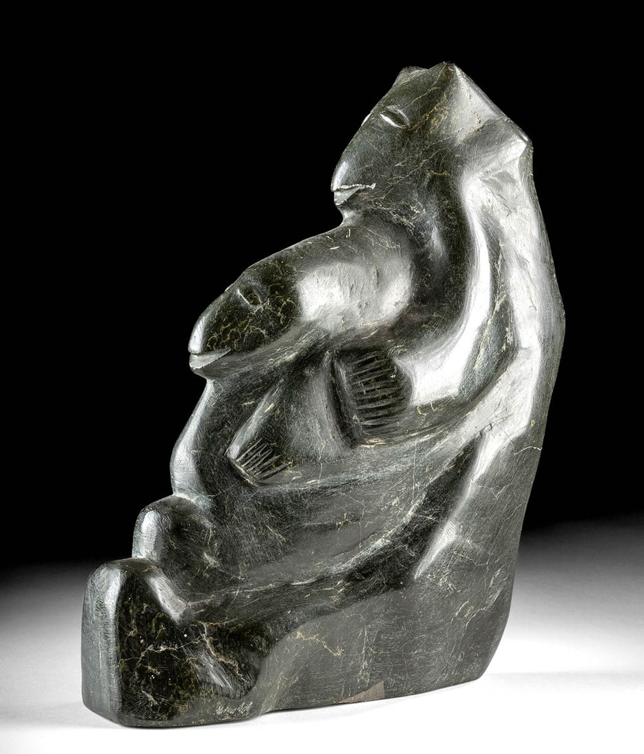 Inuit Stone Carving Bear Holding Seal by Rhoda Natanine (1 of 5)
