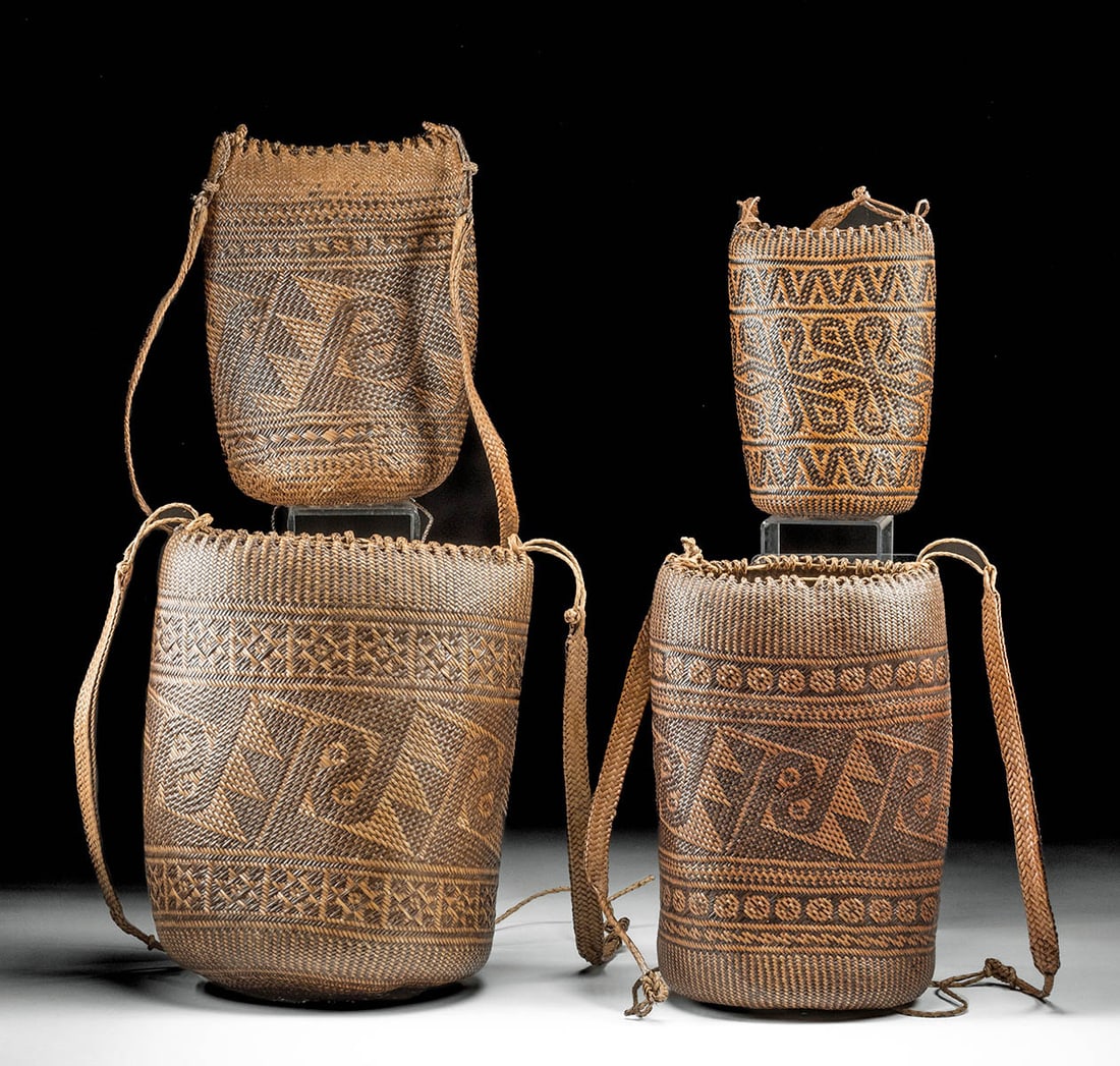 Four Indonesian Bali Handwoven Rattan Bucket Bags (1 of 4)