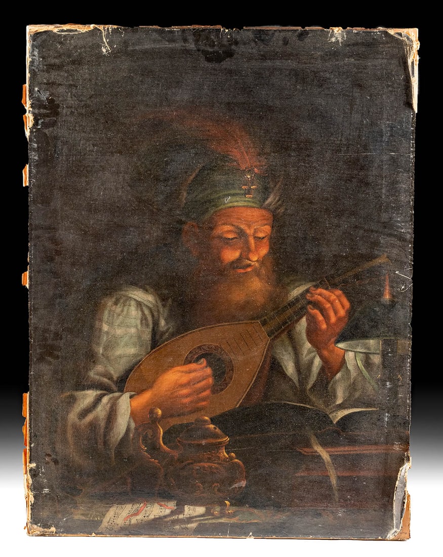 19th C. European Continental Painting Mandolin Player (1 of 3)