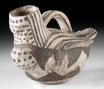 Prehistoric Anasazi Pouring Vessel, Duck Form: Native American, southwestern United States, Four Corners region, Southern Colorado Plateau, Pueblo I / Pueblo II (Anasazi) period, ca. 875 to 1050 CE. An adorable pottery vessel in the form of a